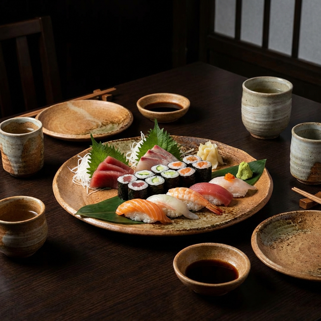 Authentic Japanese sushi and sashimi platter